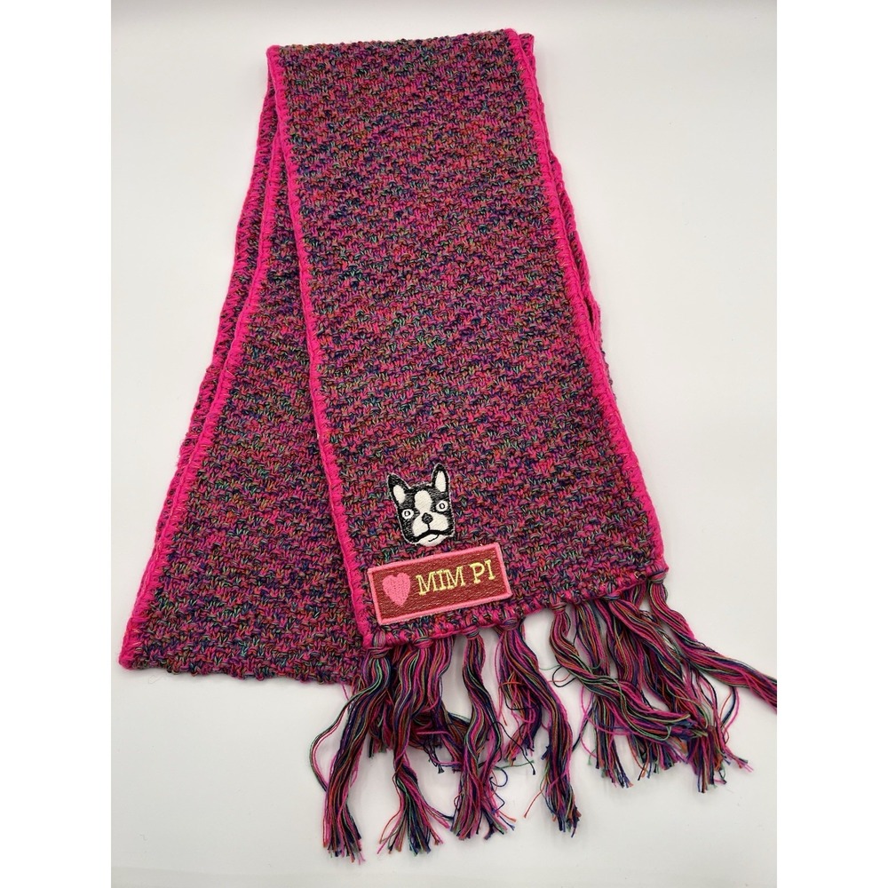 Mim-Pi Designer Girls Scarf Bright Pink Dog Patches NWOT